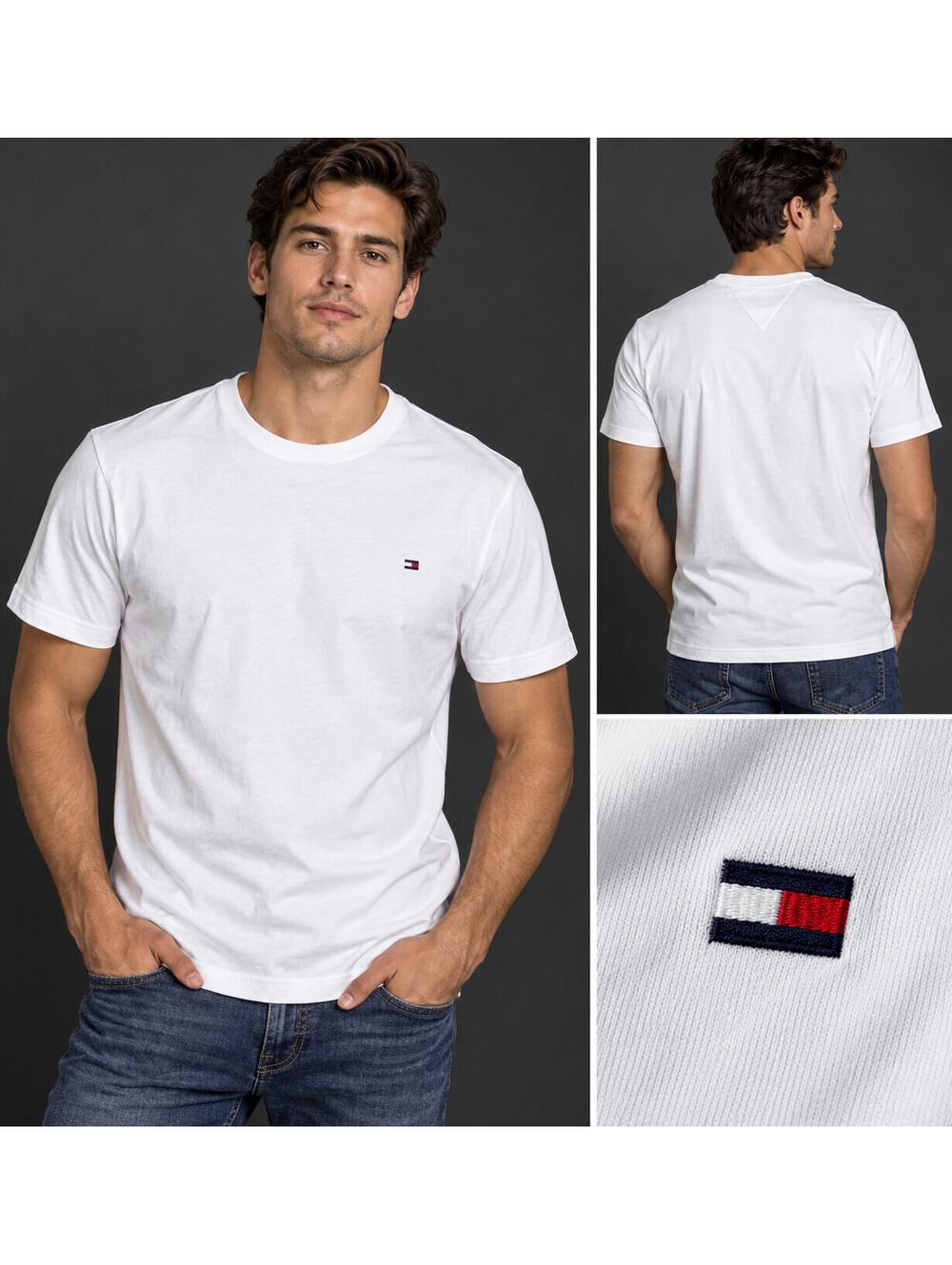 Tommy Hilfiger Men’s T-Shirt Large White 100% Cotton Flag Logo Crew Neck NWOT